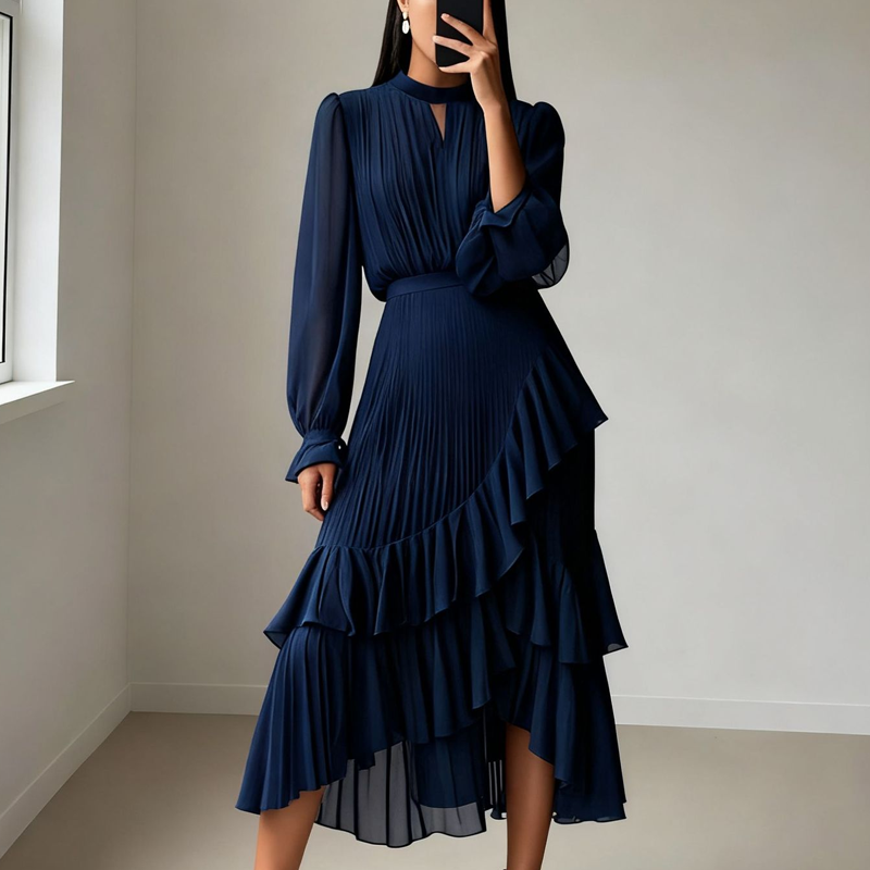 Robe midi élégante avec plis et bordures