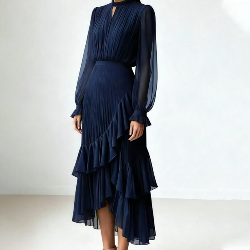 Robe midi élégante avec plis et bordures