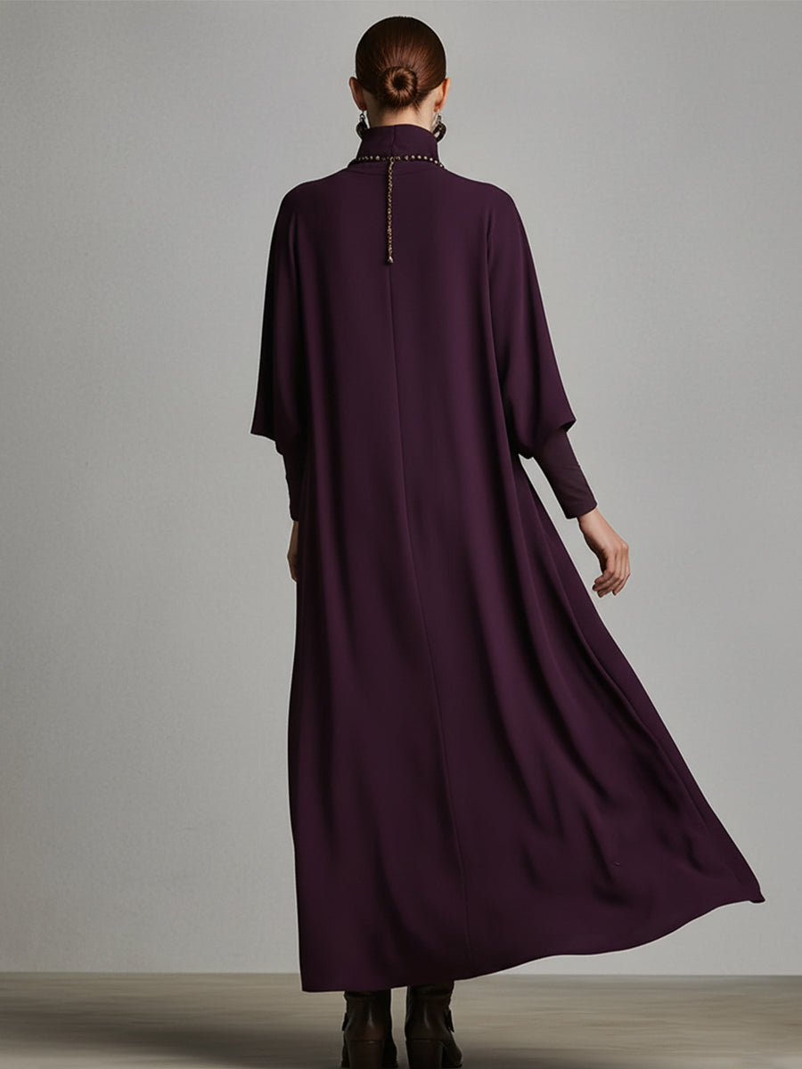 Robe maxi bleu clair avec col montant pour femmes avec broderie MDA1202K8I