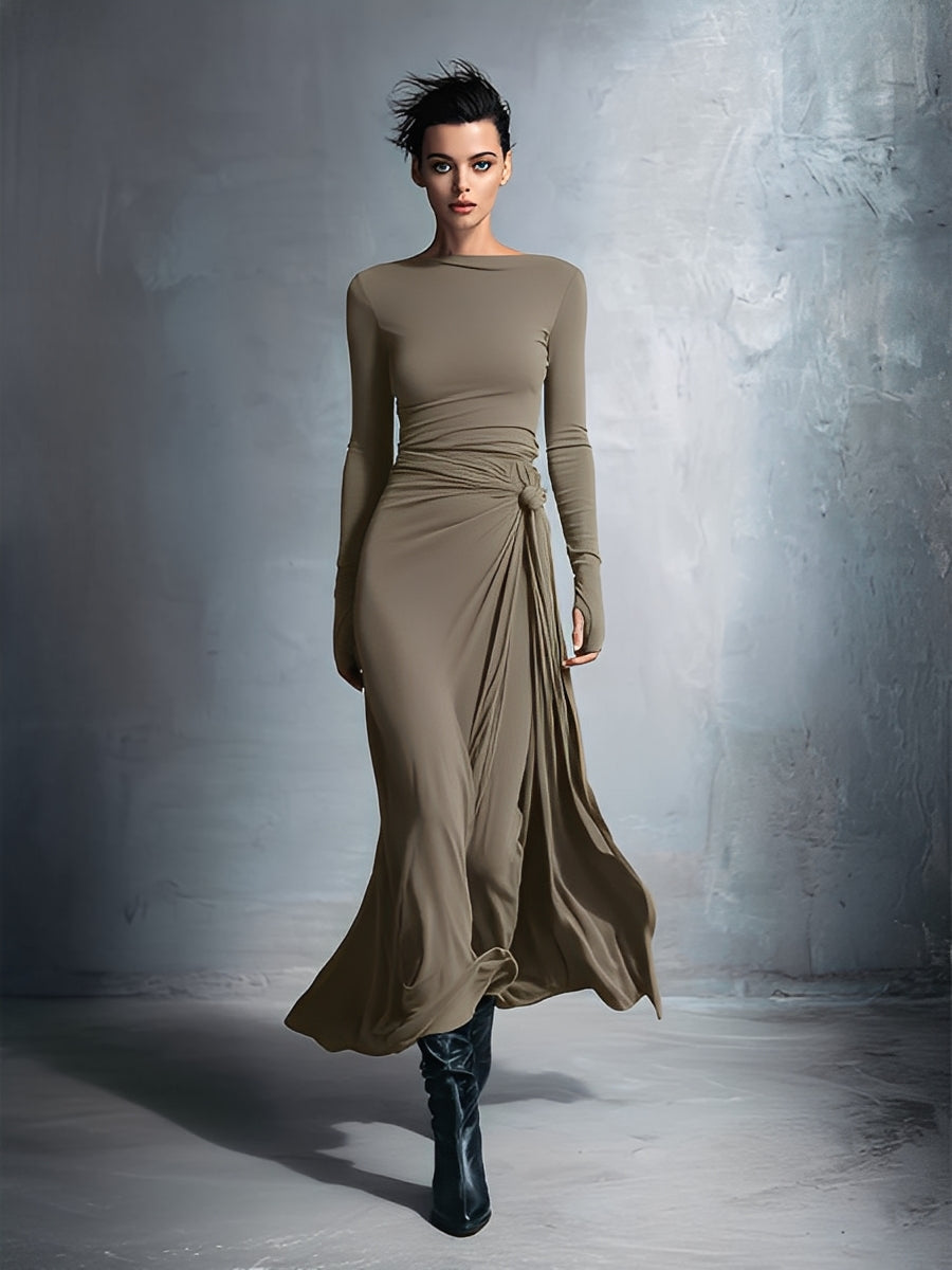 Robes maxi pour femmes en gris - Robe portefeuille ornée