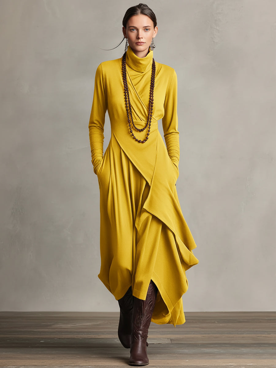 Robe maxi en velours violet pour femmes avec col montant, asymétrique et stylée MDA2055J9I
