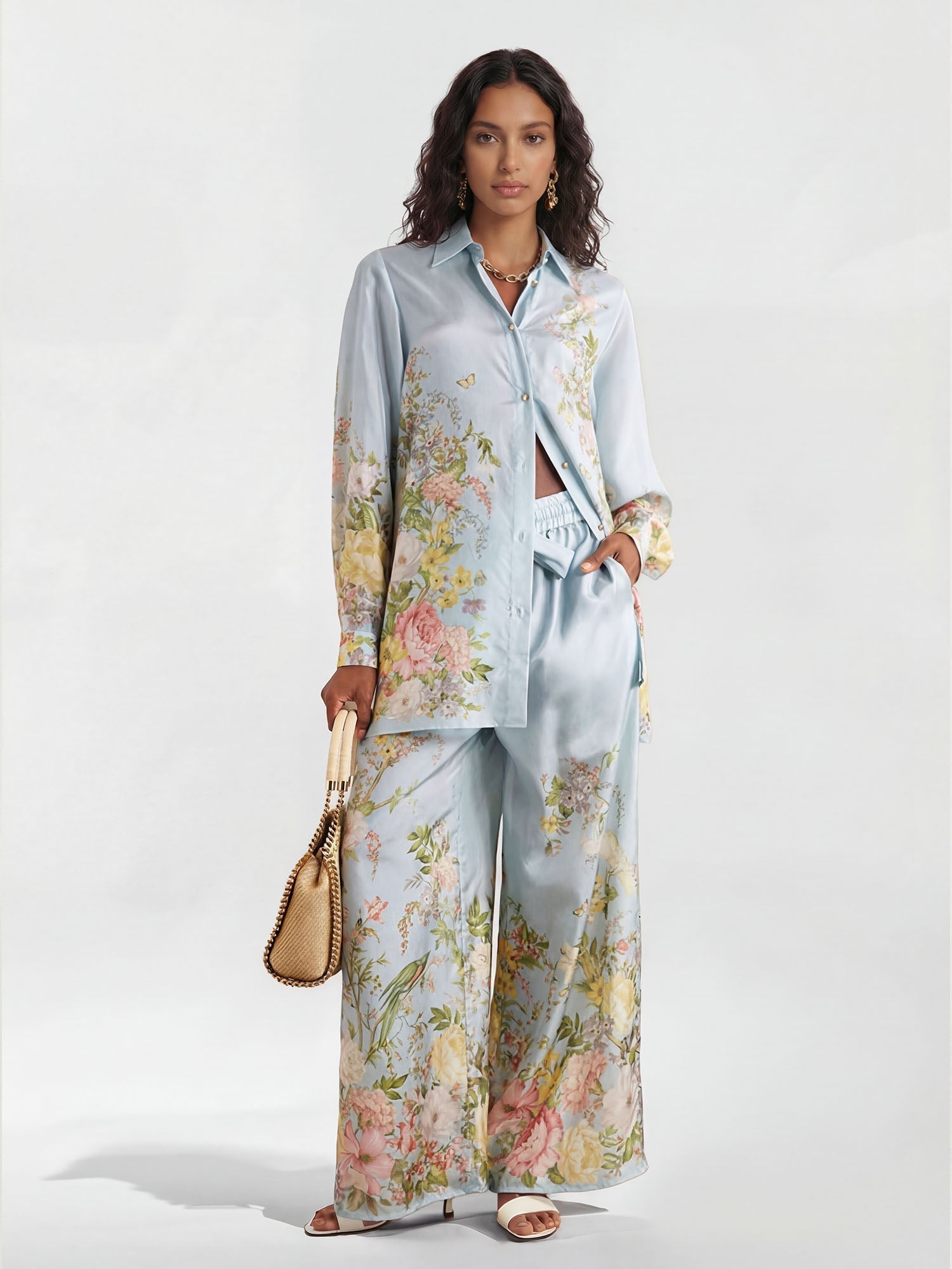 Pantalons larges avec imprimé floral pastel