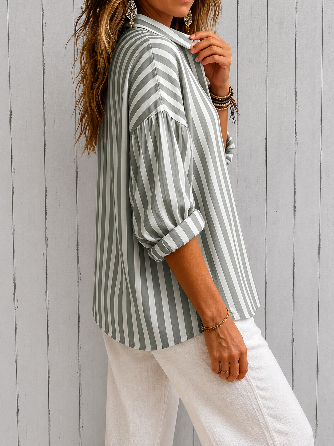 T-shirt | Blouse décontractée à rayures avec col